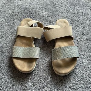Tan Rhinestone Slip On Sandals